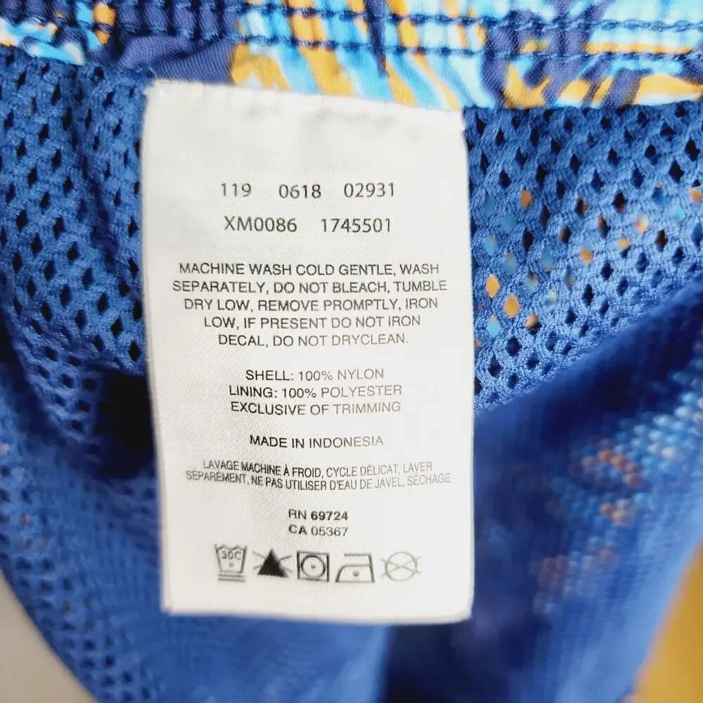 Columbia Omni Shade Swim Shorts Men's XL Blue Tropical Palm Print Lined Coastal